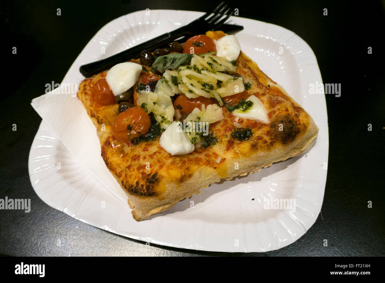 Greek style square pizza with vegetables and cheese Stock Photo