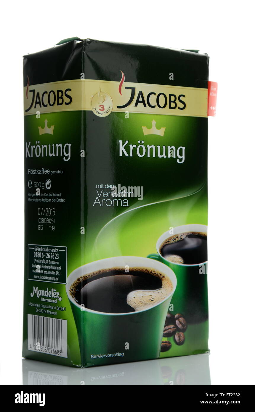 Jacobs Kronung coffee isolated on white background Stock Photo Alamy