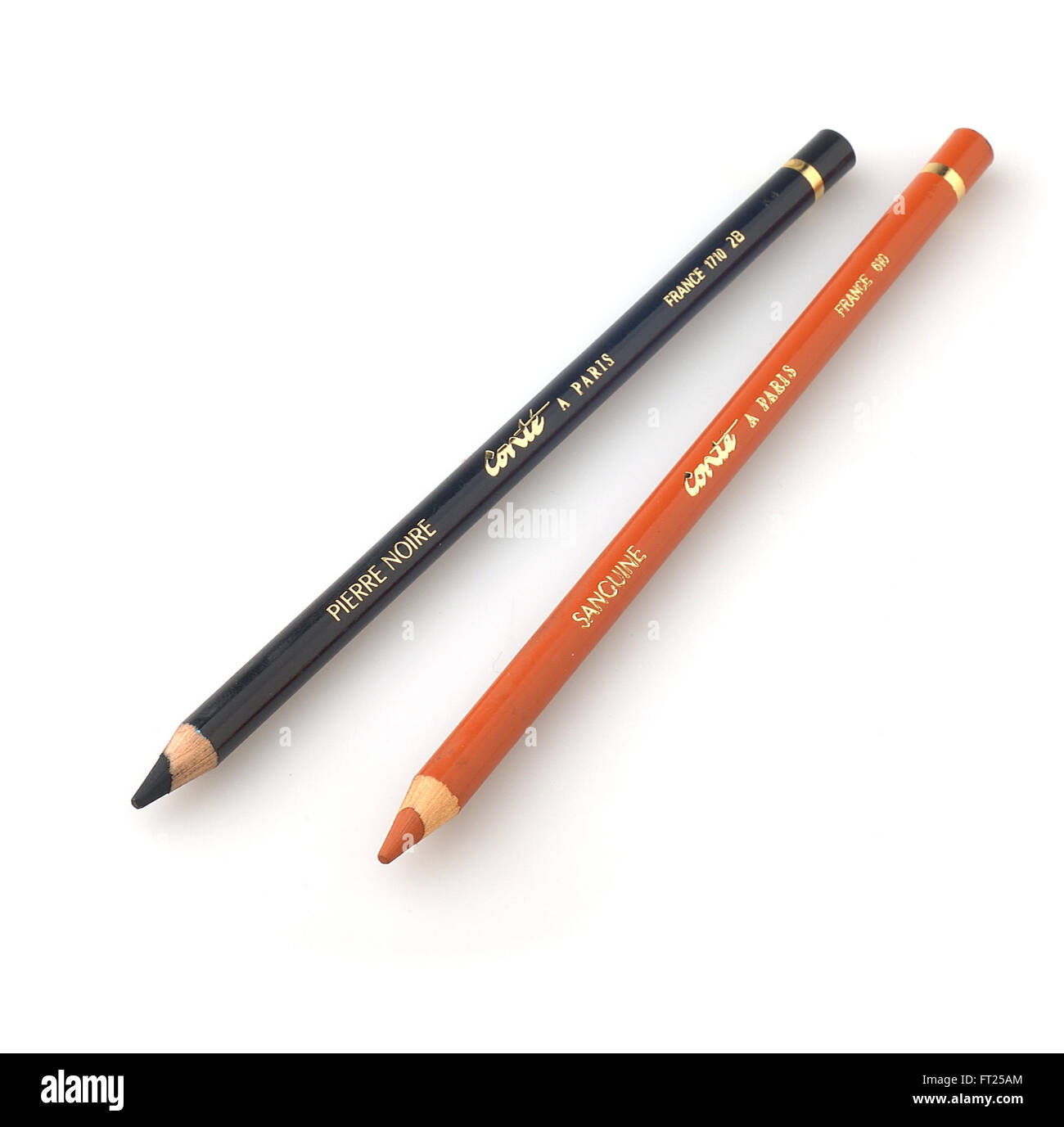 2 conte pencils black brown Stock Photo