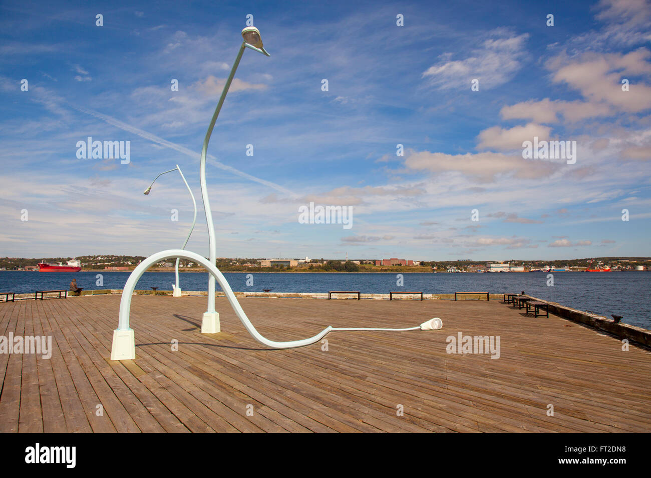 HALIFAX - SEPTEMBER 10:  Artwork 'Got Drunk Fell Down' featuring three disorderly, personified streetlamps on South Battery Pier Stock Photo