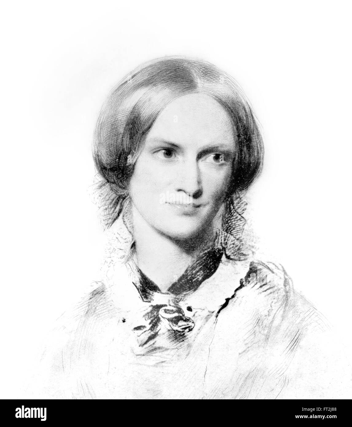 Charlotte Bronte, portrait  from a chalk drawing by George Richmond, 1850 Stock Photo