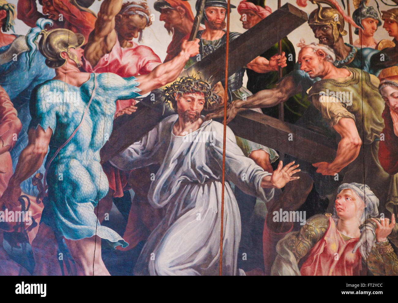 Jesus carrying the Cross on the Via Dolorosa - Painting in Linkoping Church, Sweden. Stock Photo