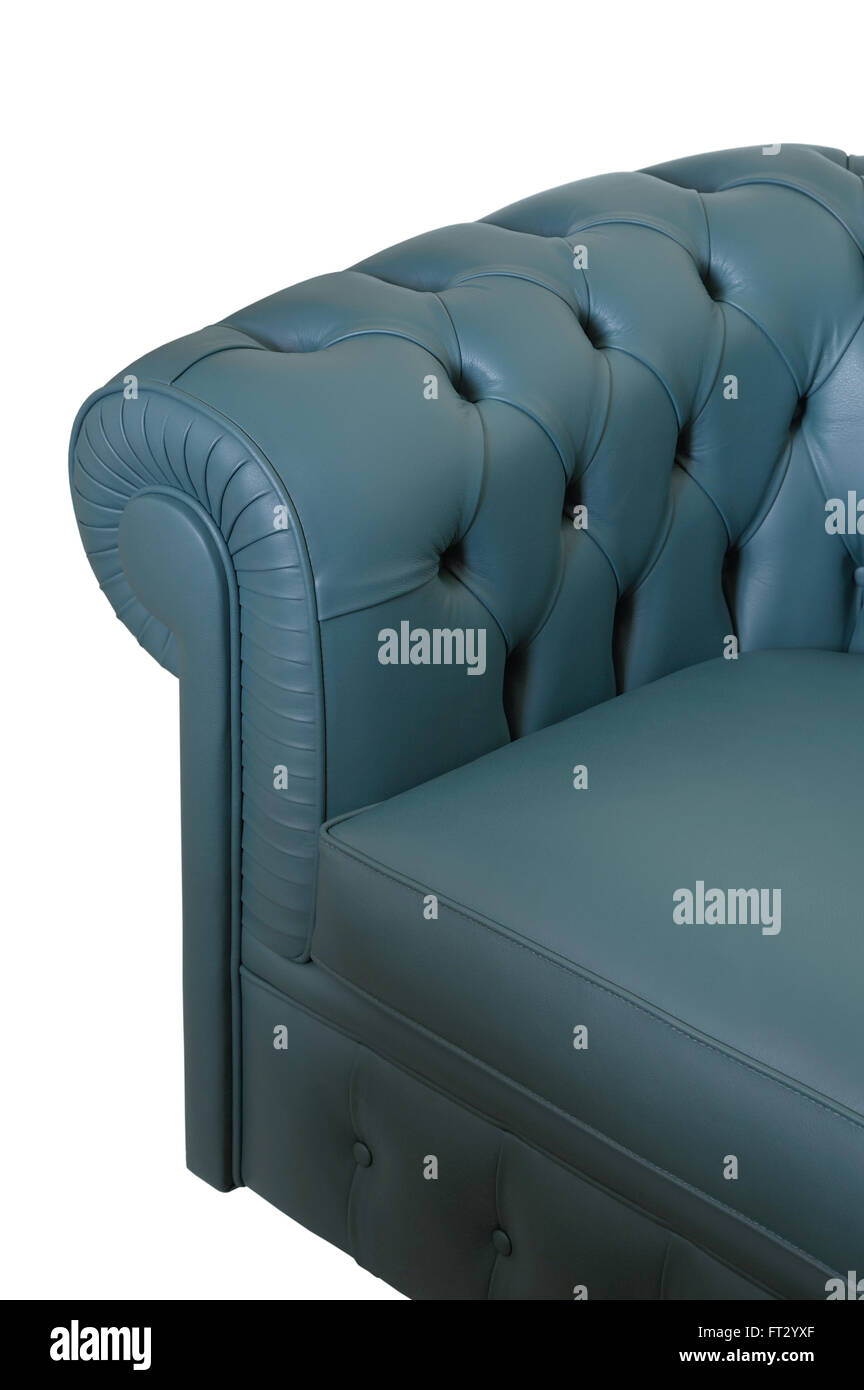 Dark blue leather sofa on a white background Stock Photo Alamy