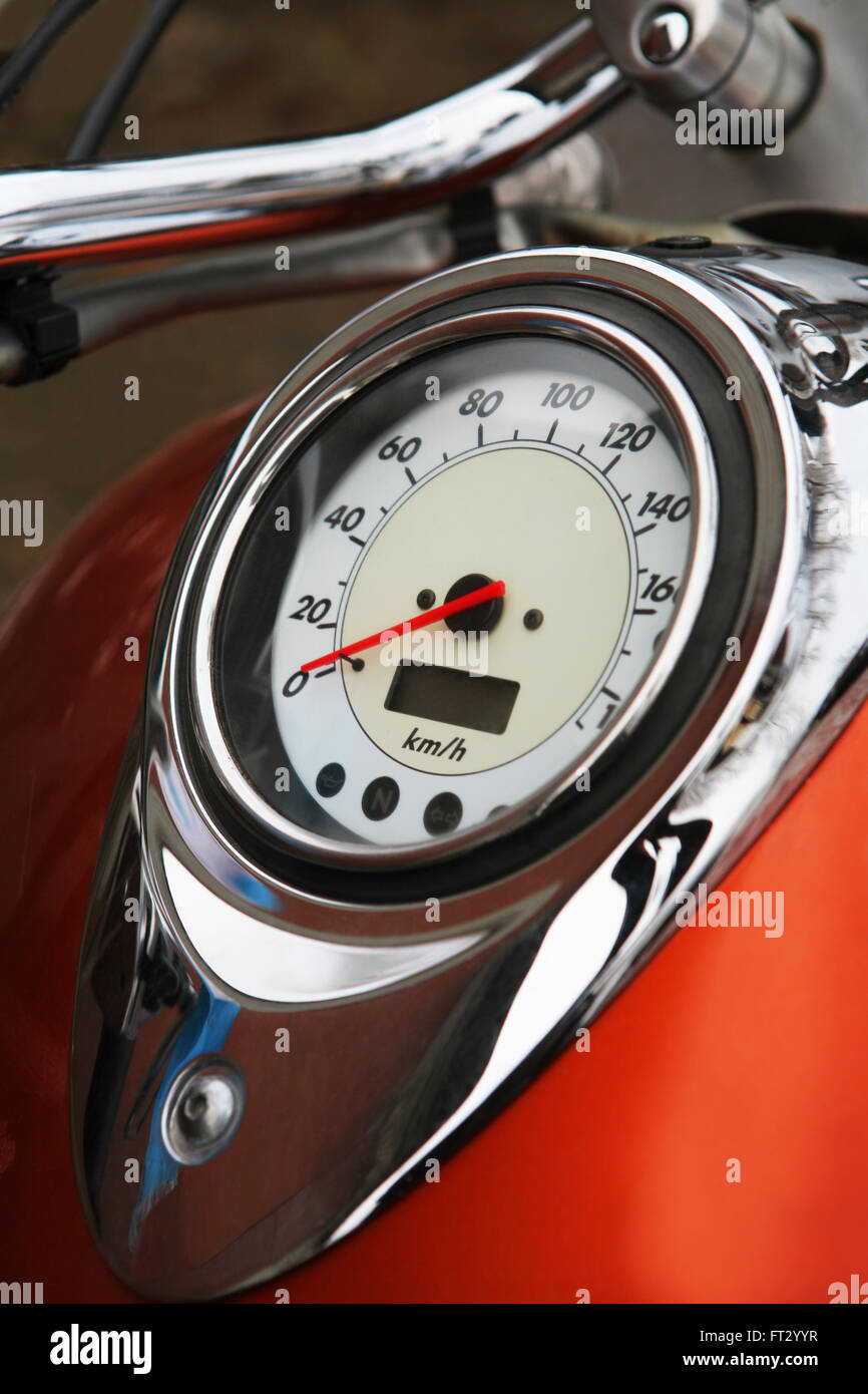 The big speedmeter on a powerful motorcycle Stock Photo Alamy