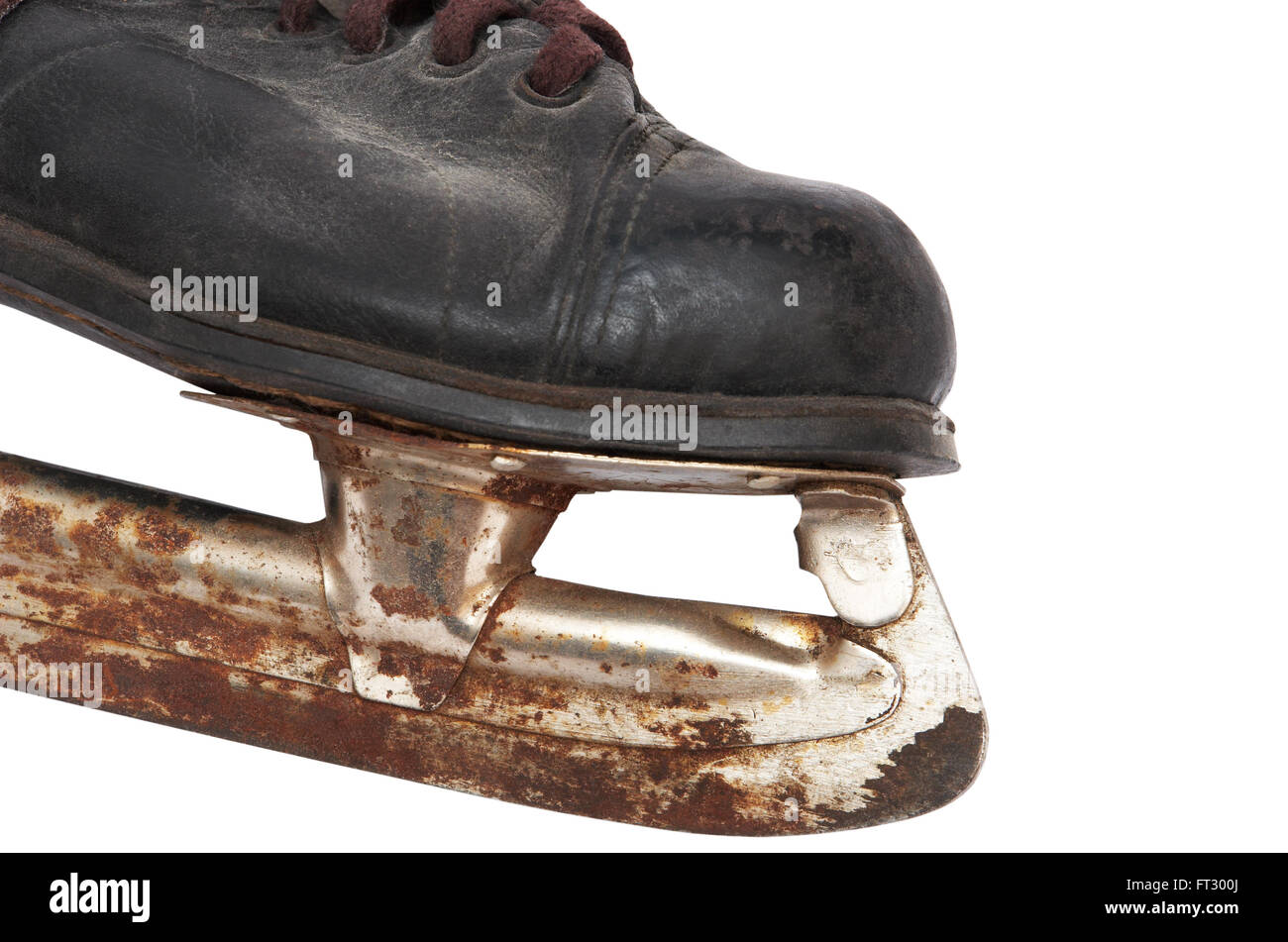 Old children's skates on a white background Stock Photo