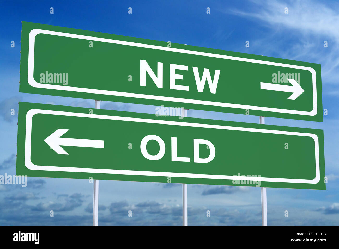 new or old concept on the road signpost, 3D rendering Stock Photo