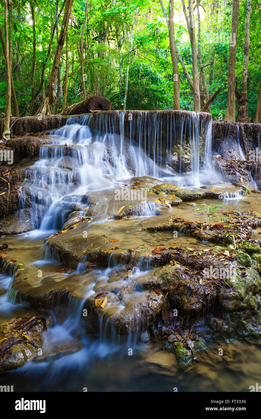 Deep forest Waterfall in Kanchanaburi province, Thailand Stock Photo ...
