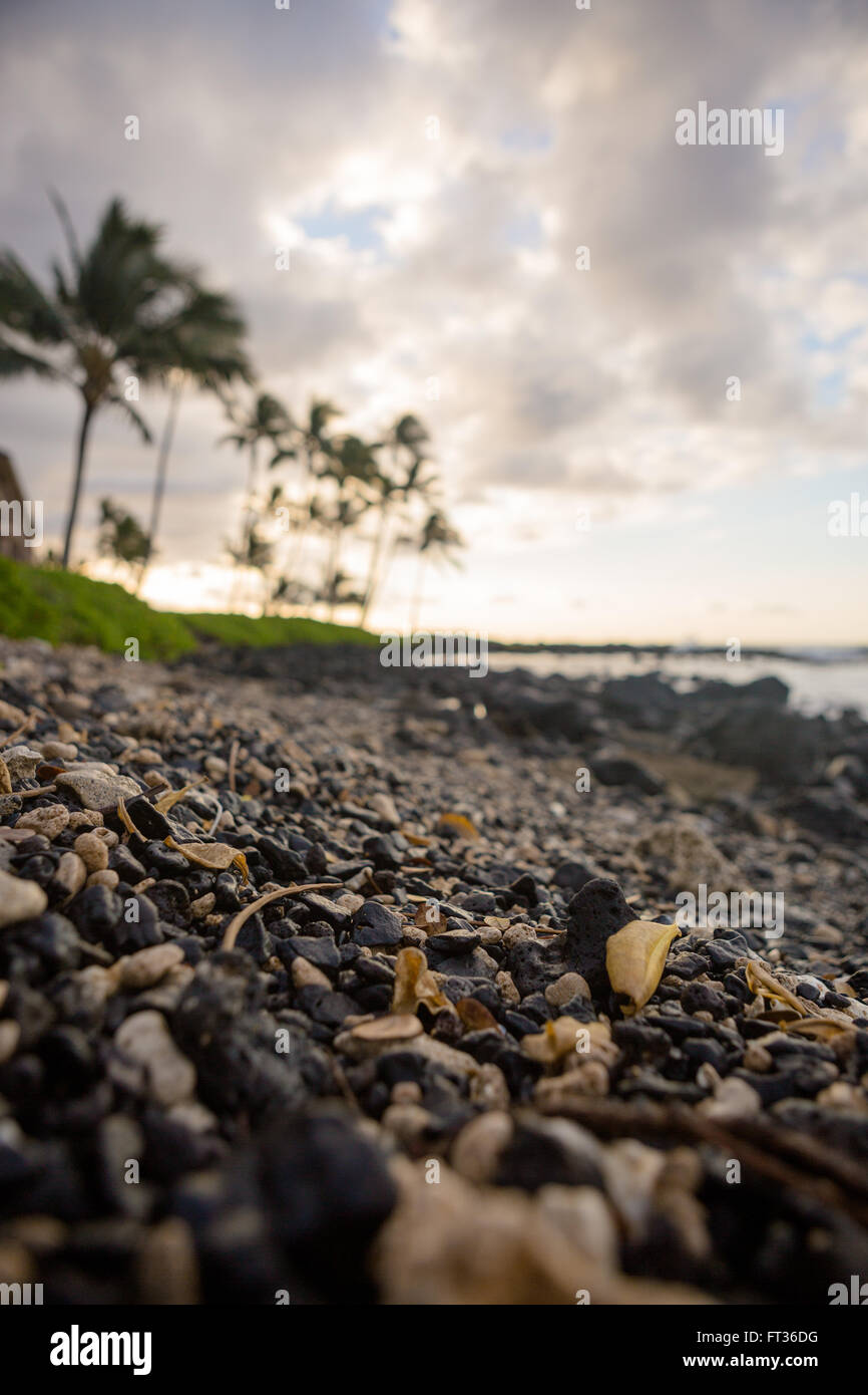 Close up of pebble rocks on Poipu Beach Stock Photo