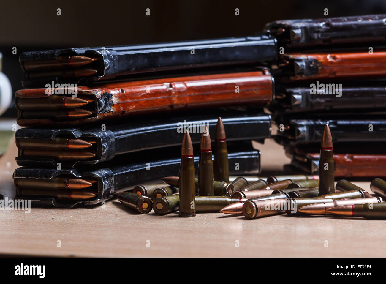 ammo for machine guns with loaded magazines Stock Photo