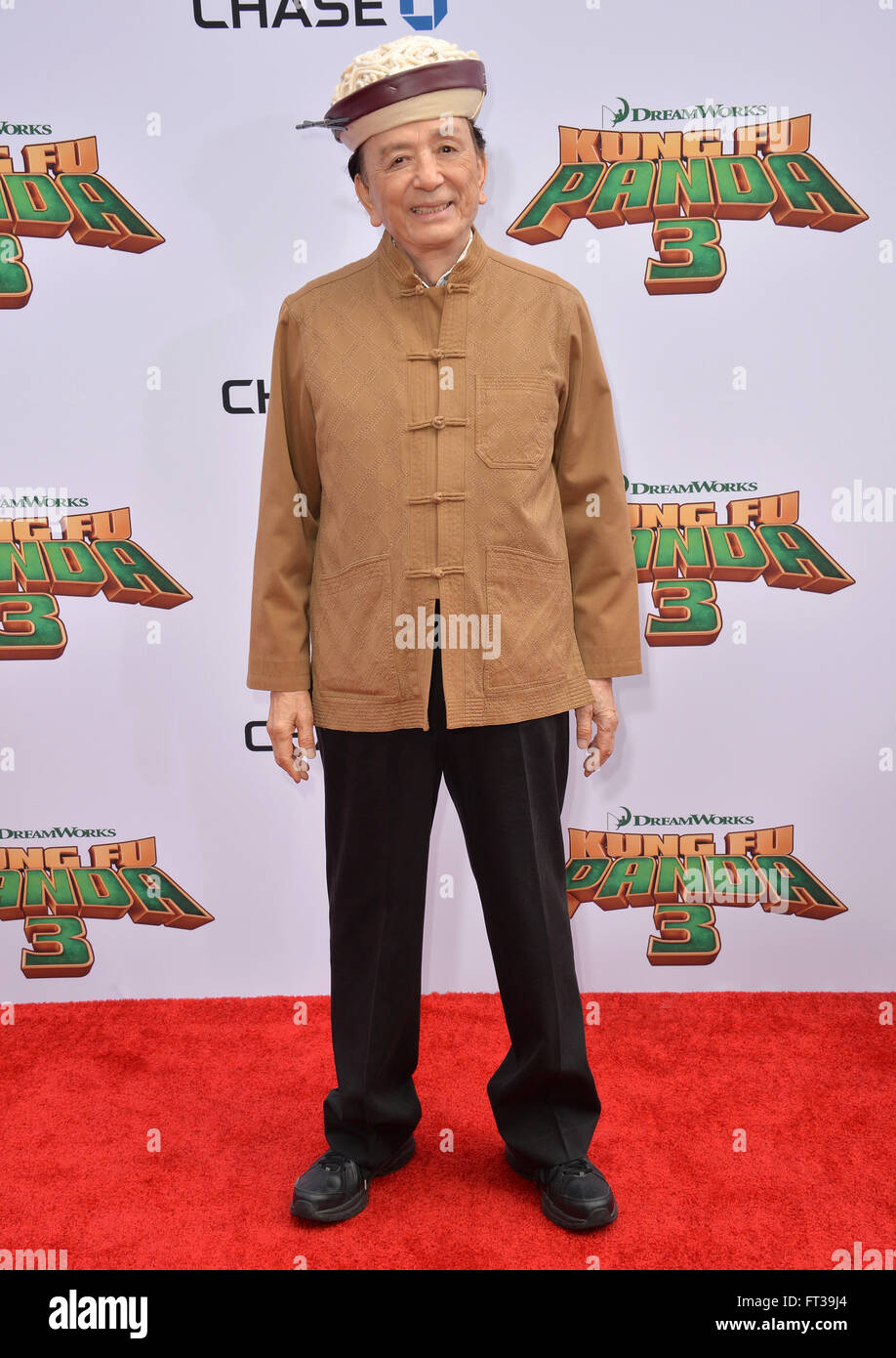 LOS ANGELES, CA - JANUARY 16, 2016: Actor James Hong at the world premiere of Kung Fu Panda 3 at the TCL Chinese Theatre, Hollywood. Stock Photo