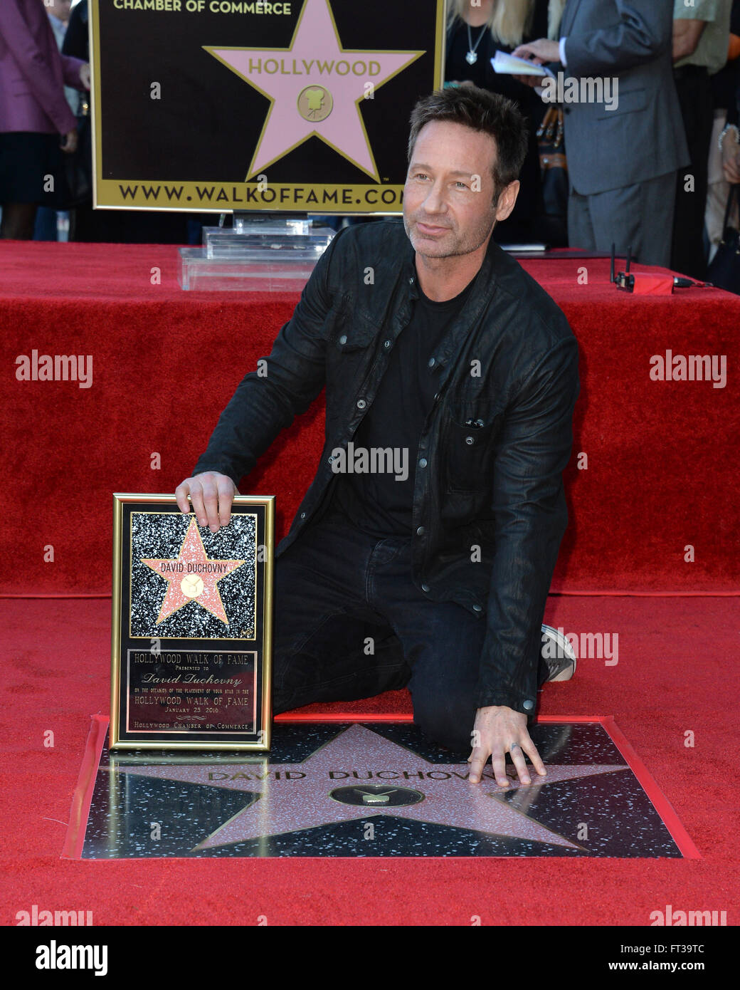 LOS ANGELES, CA - JANUARY 25, 2016: Actor David Duchovny on Hollywood Boulevard where he was honored with the 2,572nd star on the Hollywood Walk of Fame. Stock Photo