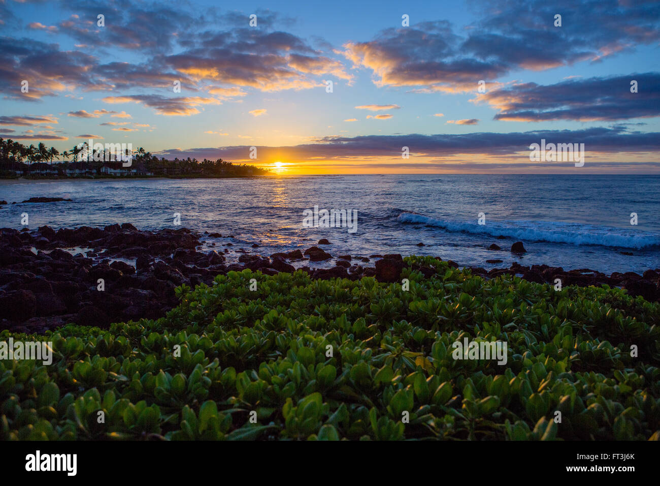 Sunrise over Poipu Beach Stock Photo