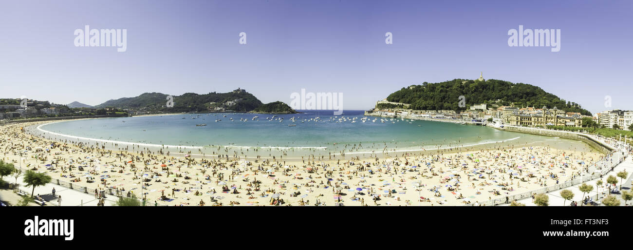 San Sebastian concha beach panorama Stock Photo