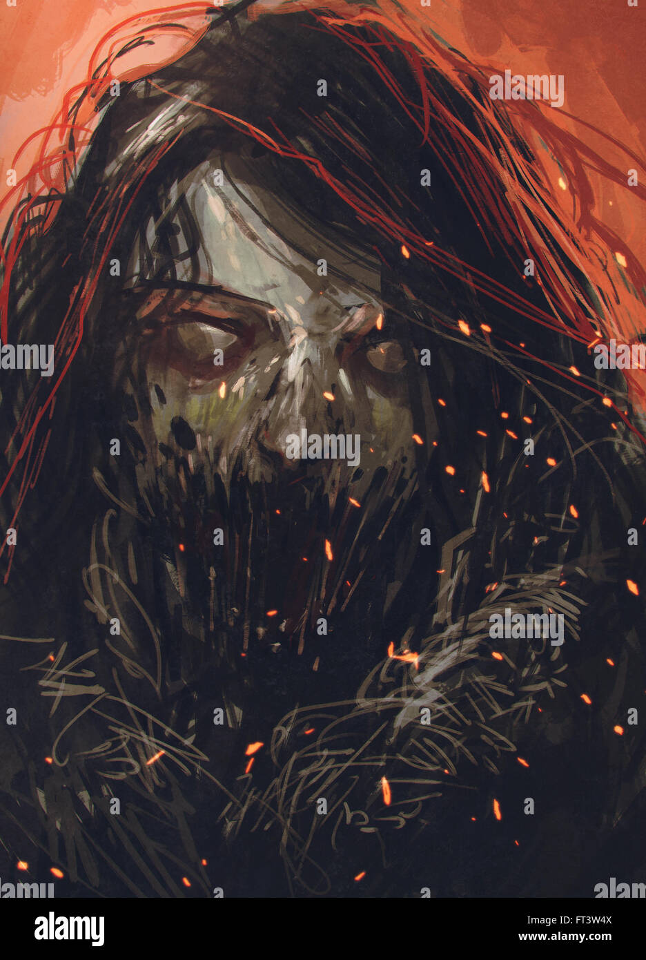 zombie face,horror portrait,illustration painting Stock Photo