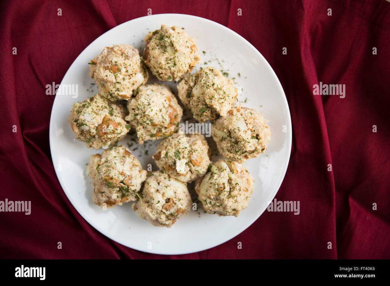 Bavarian bread dumplings, semmelknoedel, ready to be cooked. Stock Photo