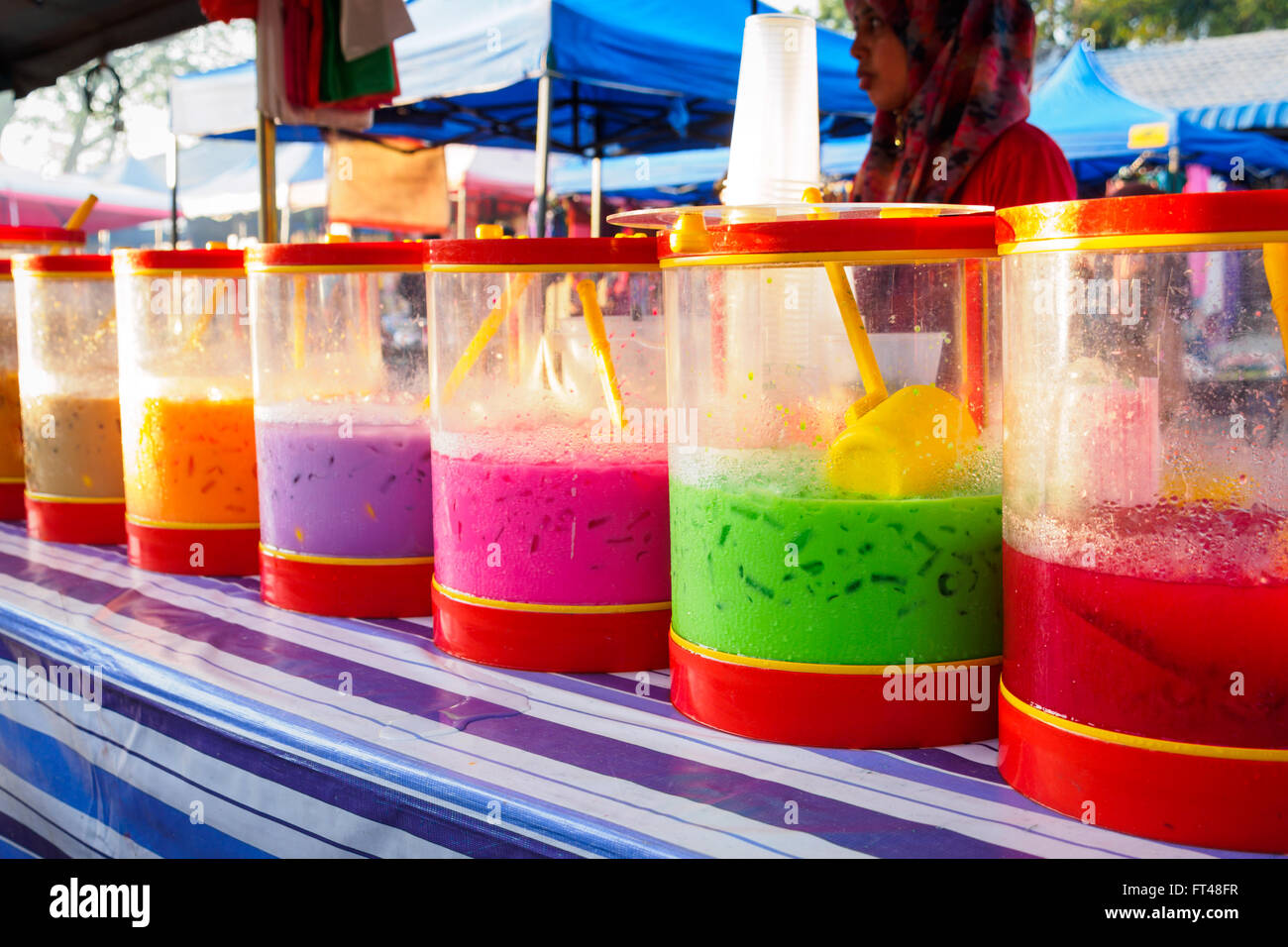 Colourful drinks selection at a traditional night market on Langkawi