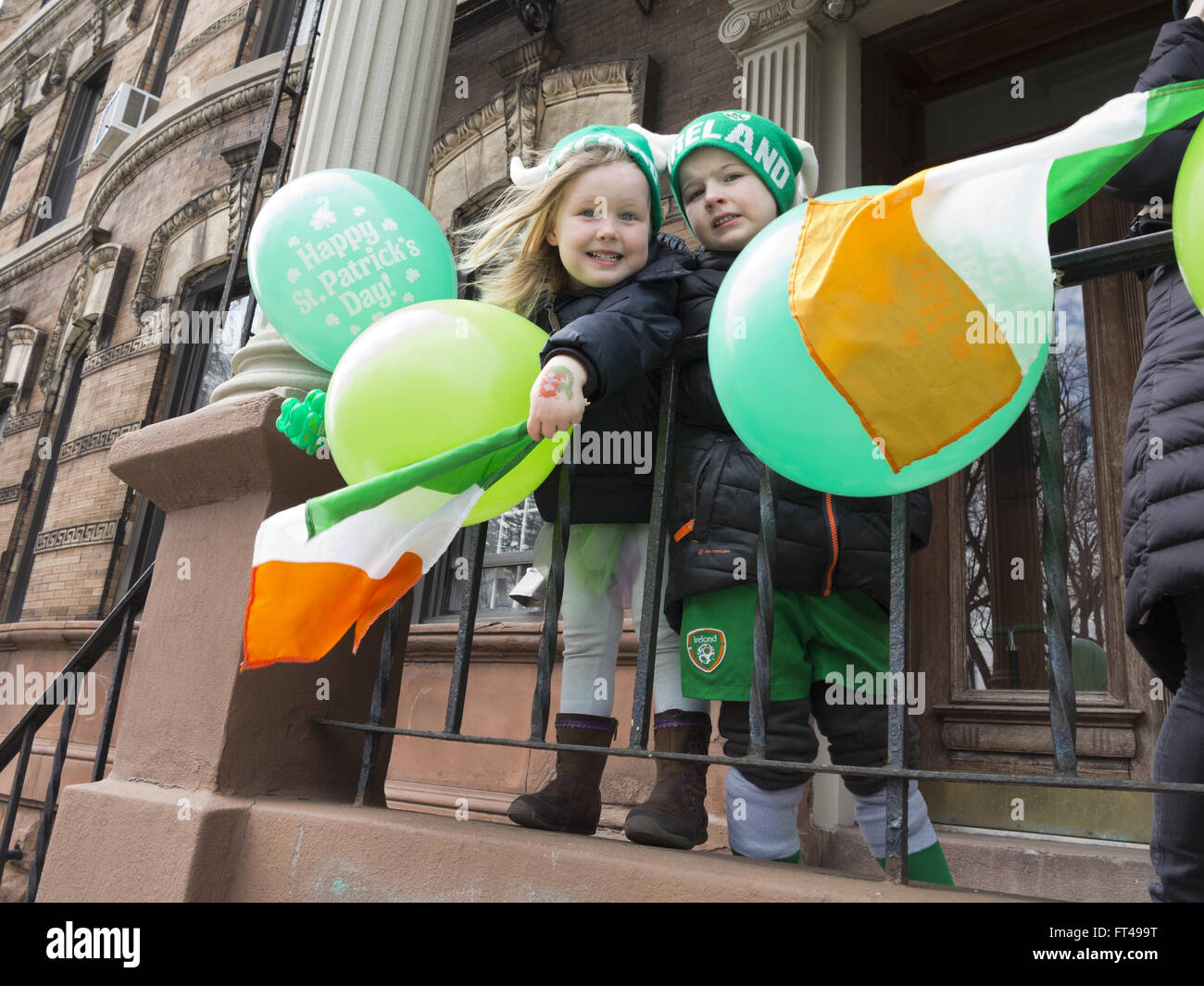 Siblings celebrate St.Patrick's Day Parade in the Park Slope