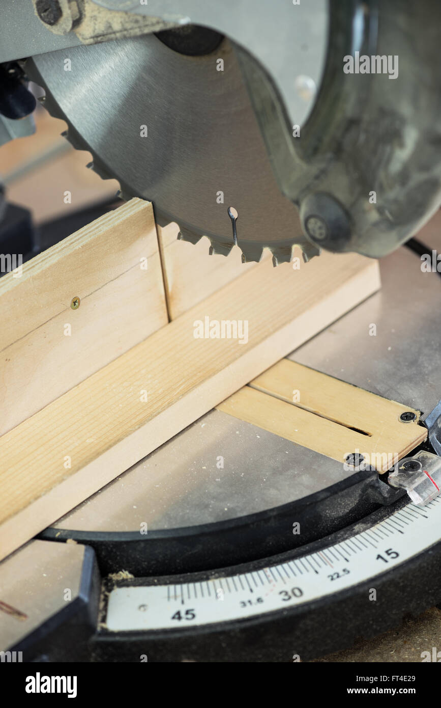 Cross cut circular saw for woodwork Stock Photo