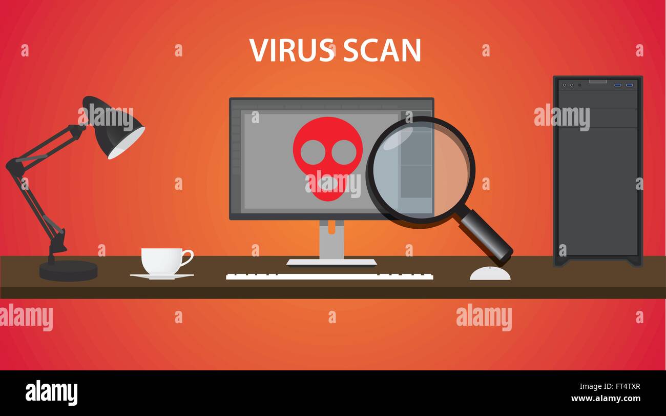 scan computer virus with red skull and pc Stock Vector Image & Art Alamy