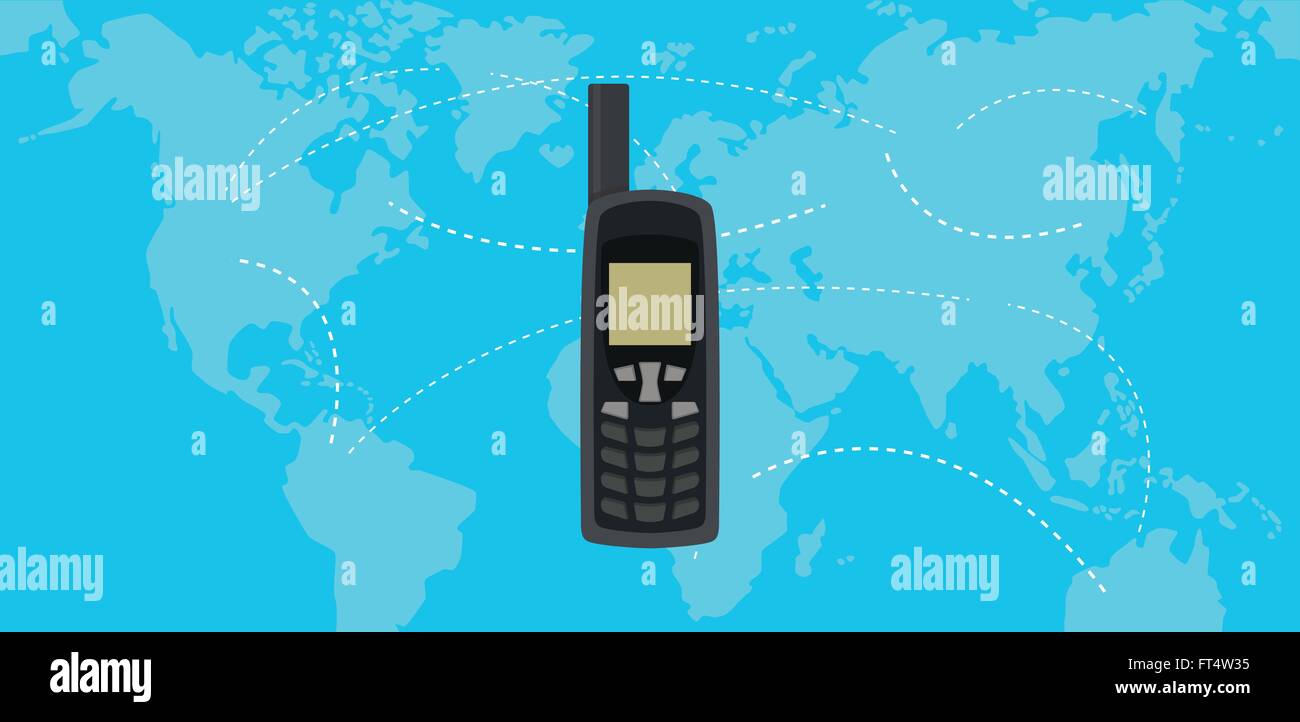 satellite phone isolated with world map as background Stock Vector