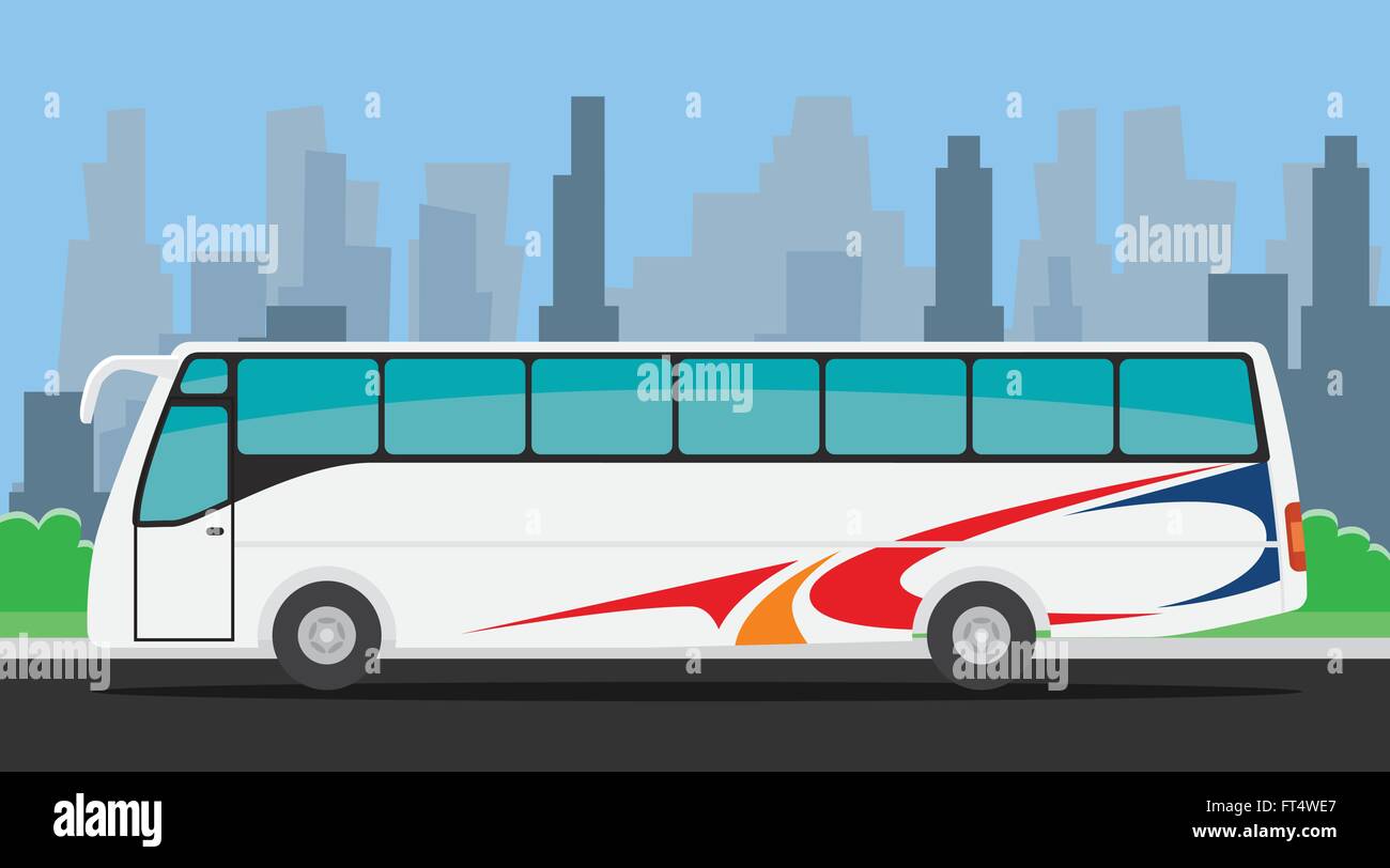 bus on the road illustration with city background Stock Vector Image ...