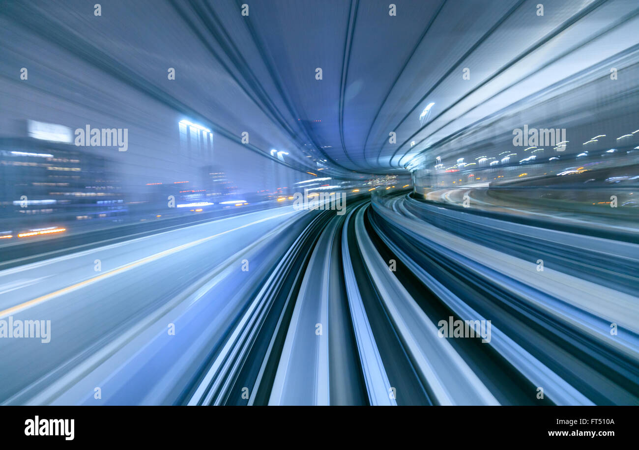 Motion blur of train moving inside tunnel in Tokyo, Japan Stock Photo ...
