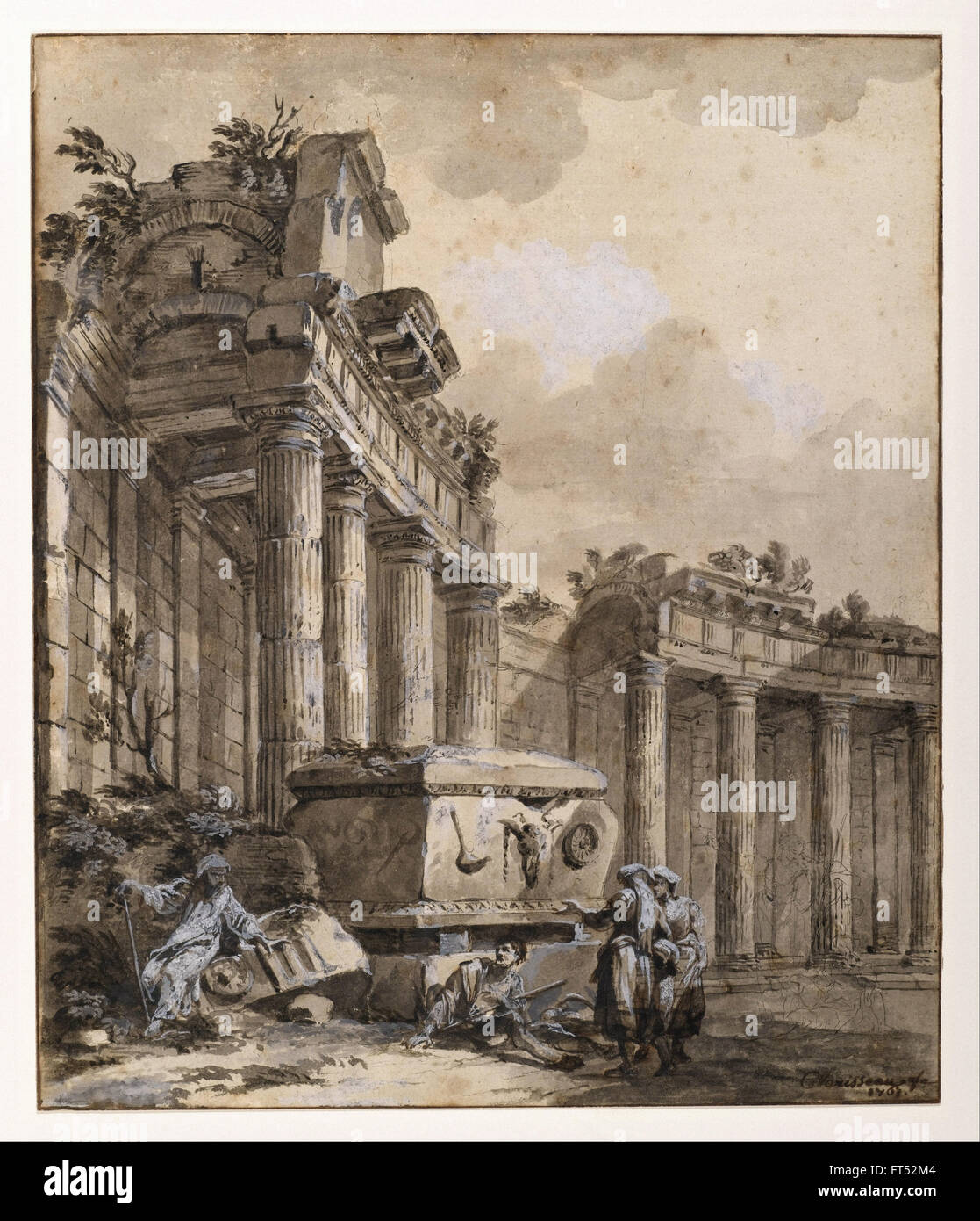 Charles-Louis Clerisseau - Figures near a Ruined Colonnade - Cooper-Hewitt, National Design Museum Stock Photo