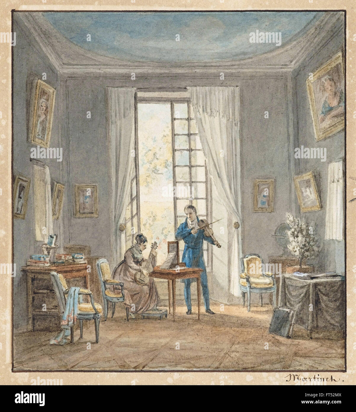 Achille-Louis Martinet - Salon Interior with Gabriel d'Arjuzon Playing the Violin - Cooper-Hewitt, National Design Museum Stock Photo