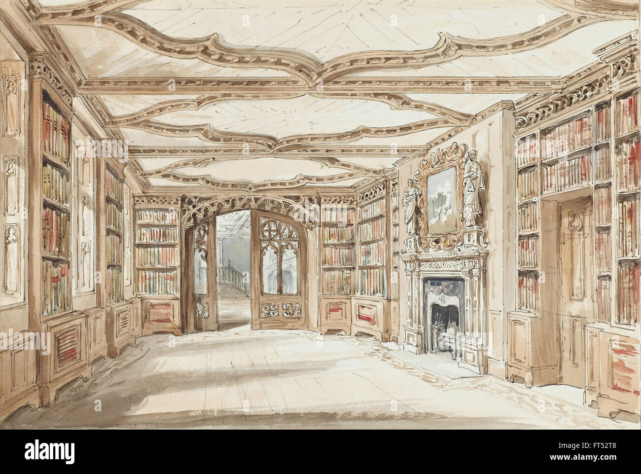 Charles James Richardson - Interior View of a Library in Gothic Style - Cooper-Hewitt, National Design Museum Stock Photo