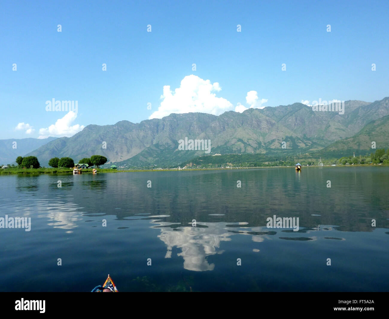 Char chinar, Dal Lage, Srinagar, Kashmir, India, an island in the middle of Dal Lake with four (Char) Platanus (Chinar) trees Stock Photo