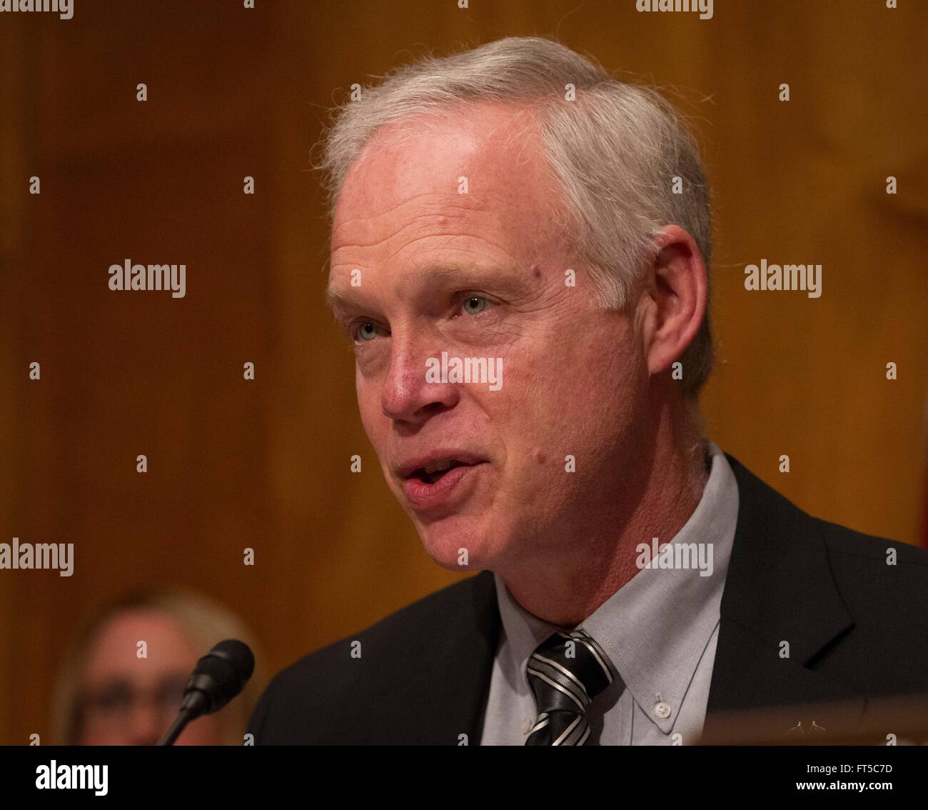 U.S. Senator Ron Johnson of Wisconsin during the Senate Appropriations Subcommittee on Homeland Security hearings on Capitol Hill March 3, 2016 in Washington, D.C. Stock Photo