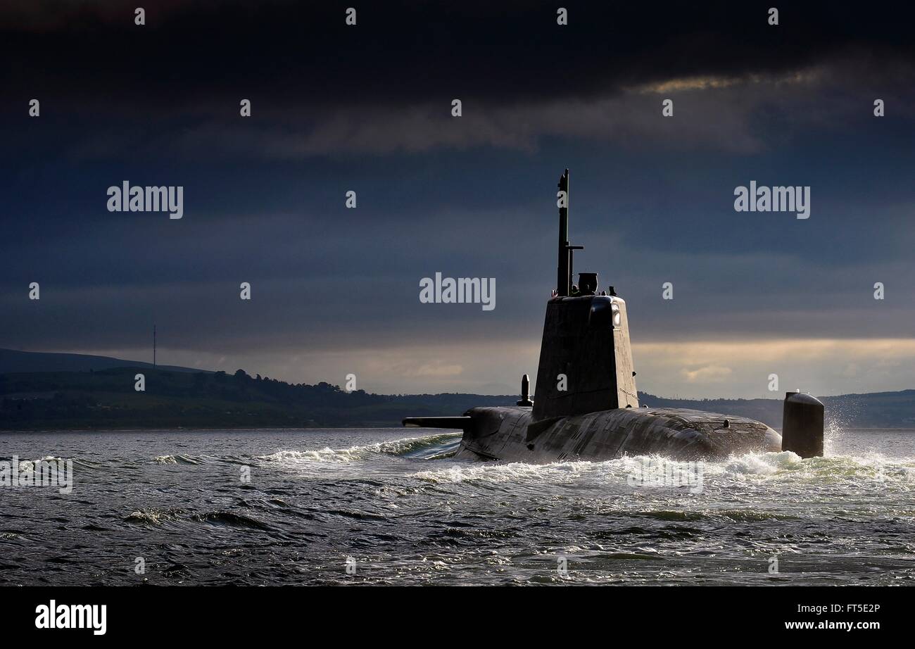 The Royal Navy Astute class submarine HMS Ambush arriving at  HMNB Clyde September 19, 2012 in Faslane, Scotland. Stock Photo