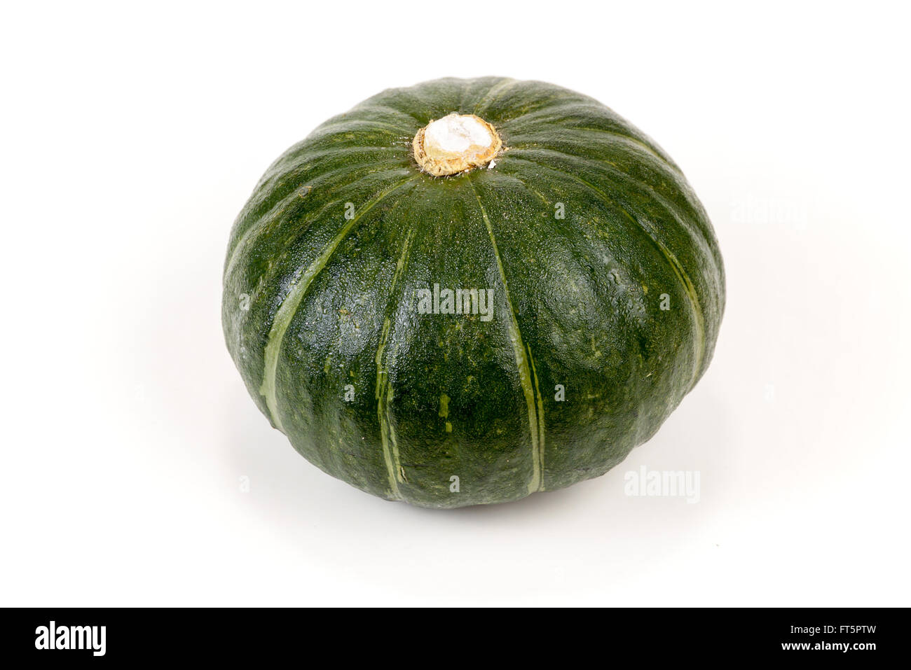 Fresh Green Japanese Pumpkin on isolated white background with clipping paths Stock Photo