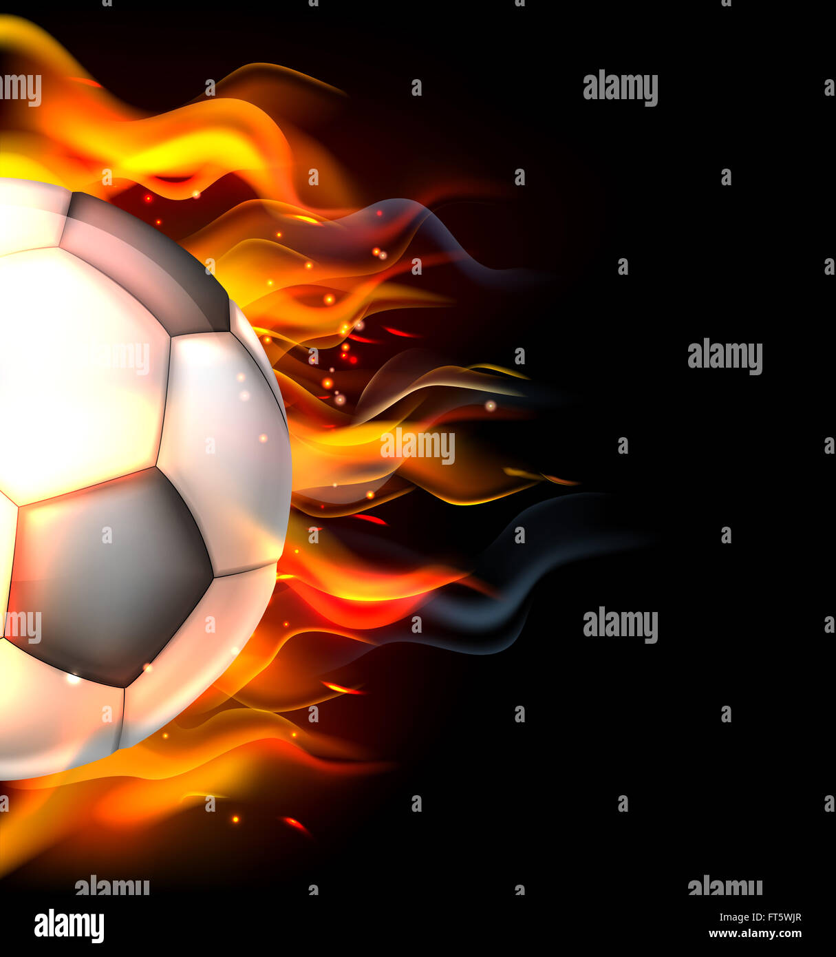 A flaming soccer football ball on fire concept Stock Photo