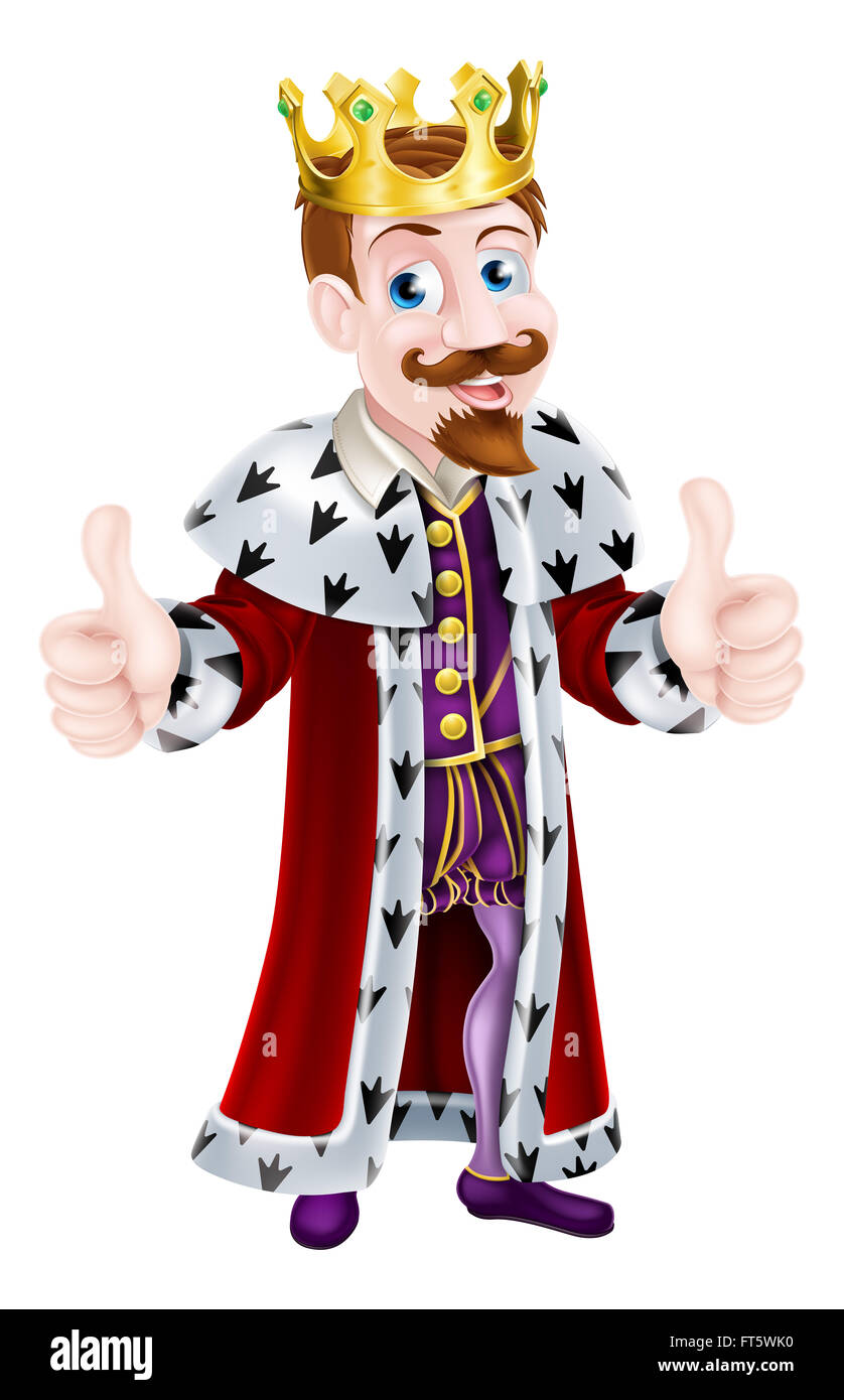 Illustration of a cartoon king character wearing a crown giving a
