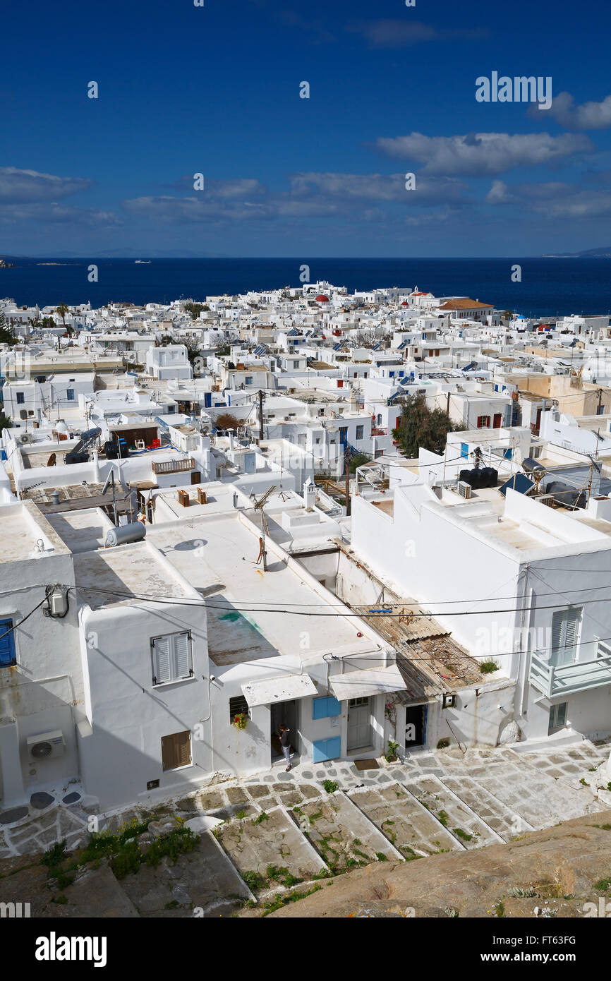View of Mykonos town in Cyclades, Greece. Stock Photo