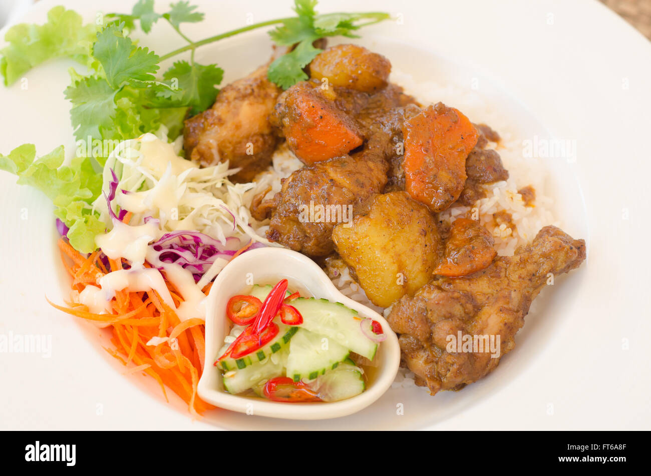 Massaman Curry Chicken and Rice Stock Photo