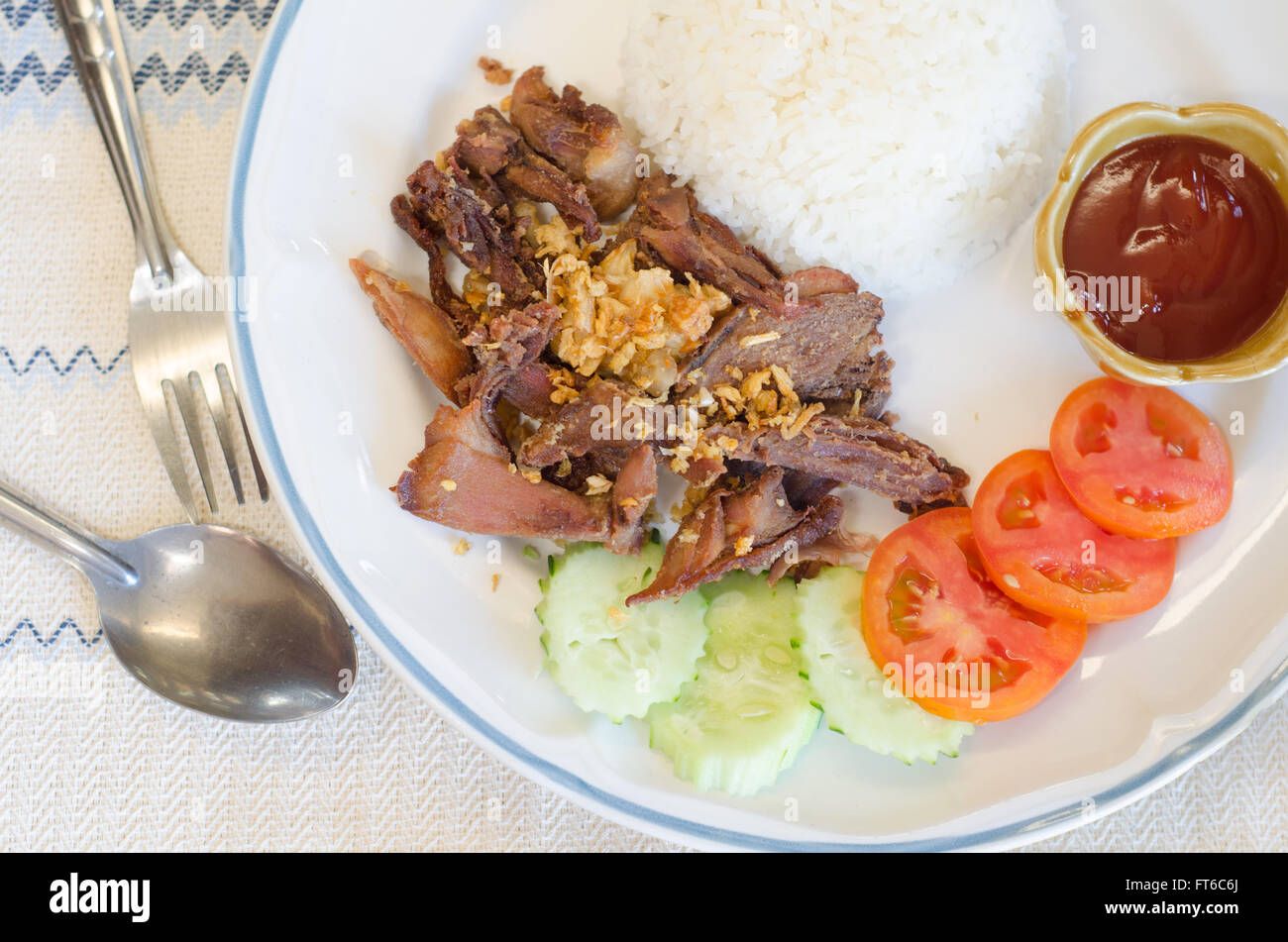 Duck fried garlic, A fresh dish of Thai style food Stock Photo