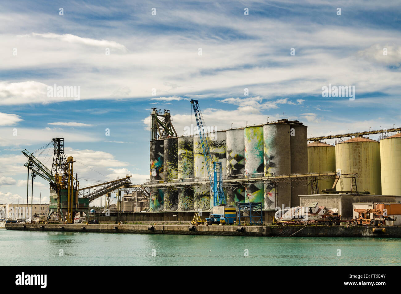 Grain Silos at Port Catania, Sicily - Italy. Stock Photo