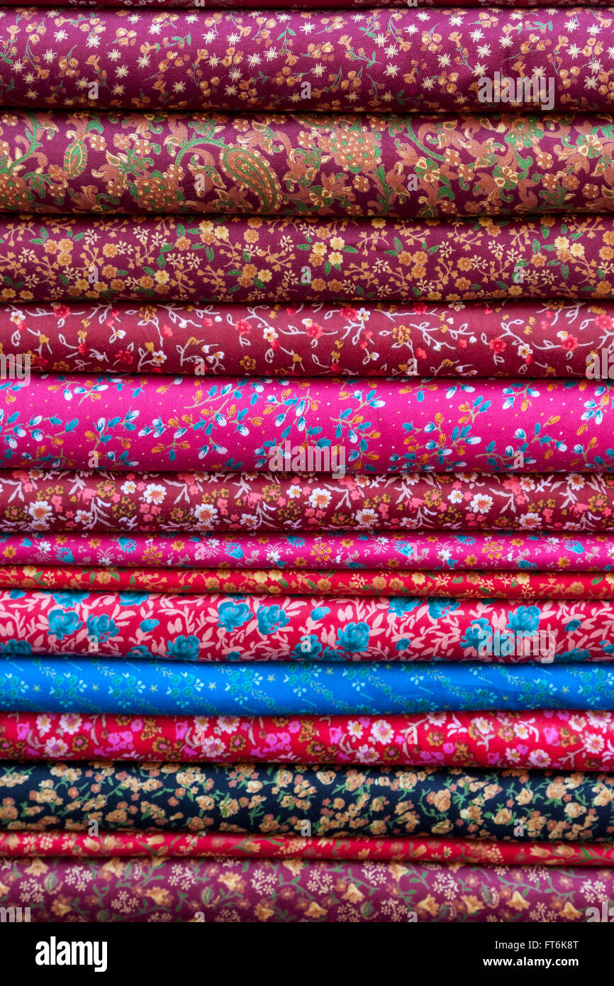Nepal, Kathmandu.Bolts of Cloth, Fabric, for Women's Clothing. Stock Photo