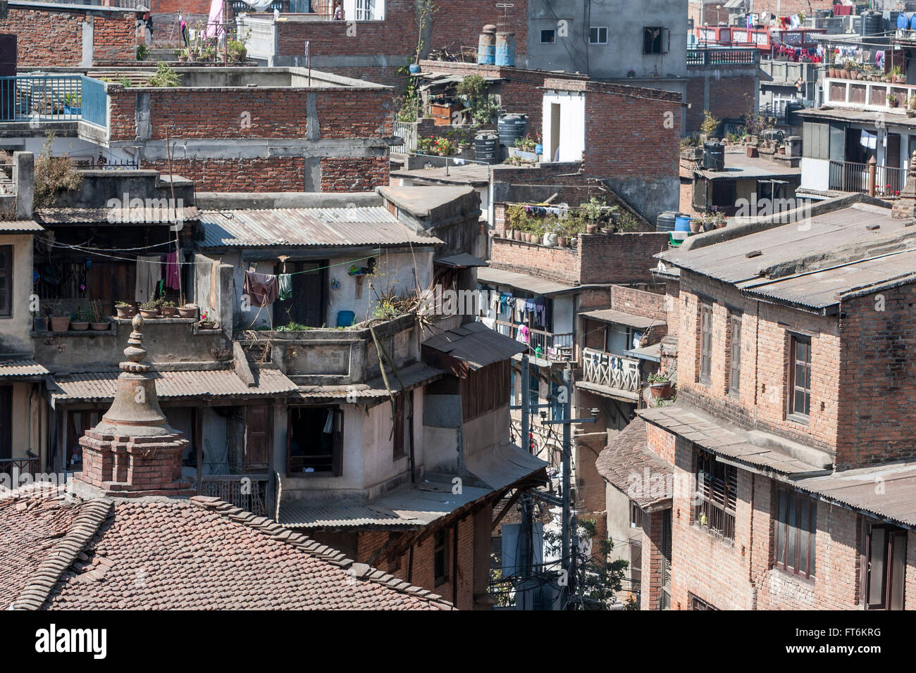 Nepal, Kathmandu.  Typical House Construction, Central Kathmandu. Stock Photo
