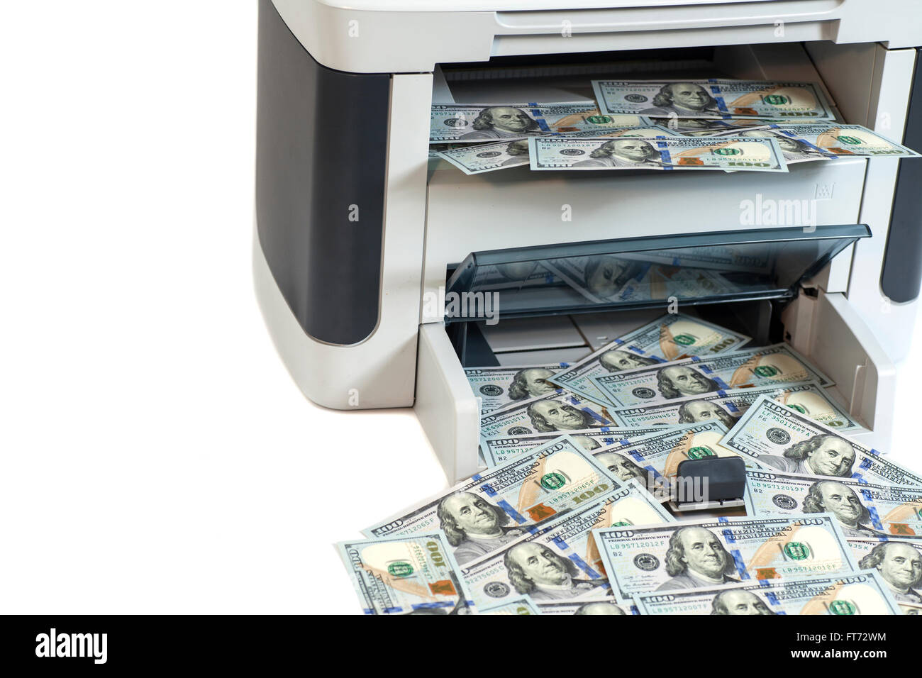 Printer printing fake dollar bills isolated on white background Stock ...