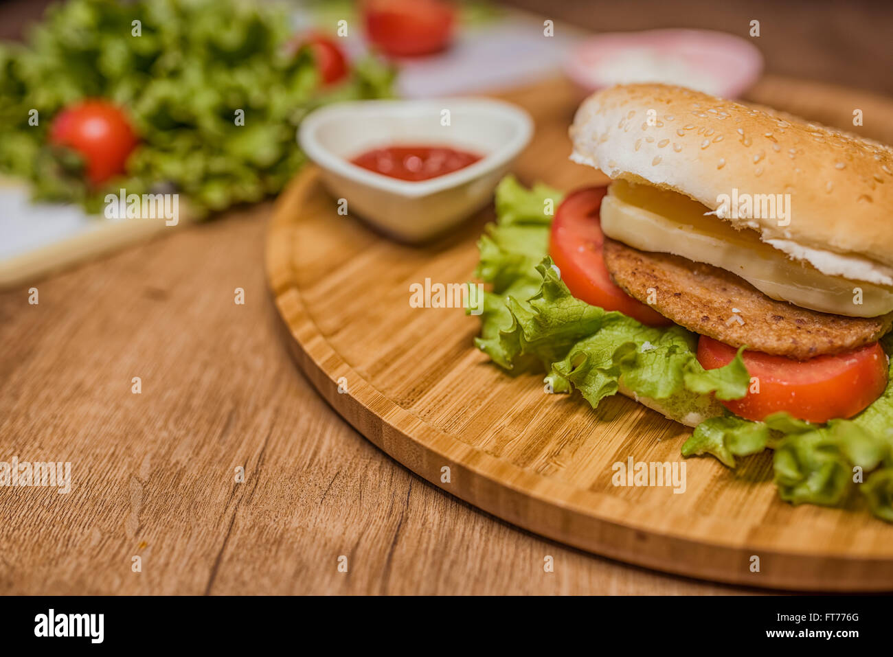 Popular fastfood: soft hamburger with fresh meat Stock Photo