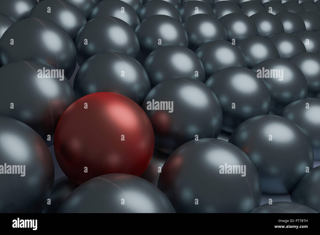 One red and  silver spheres, conceptual 3d render Stock Photo