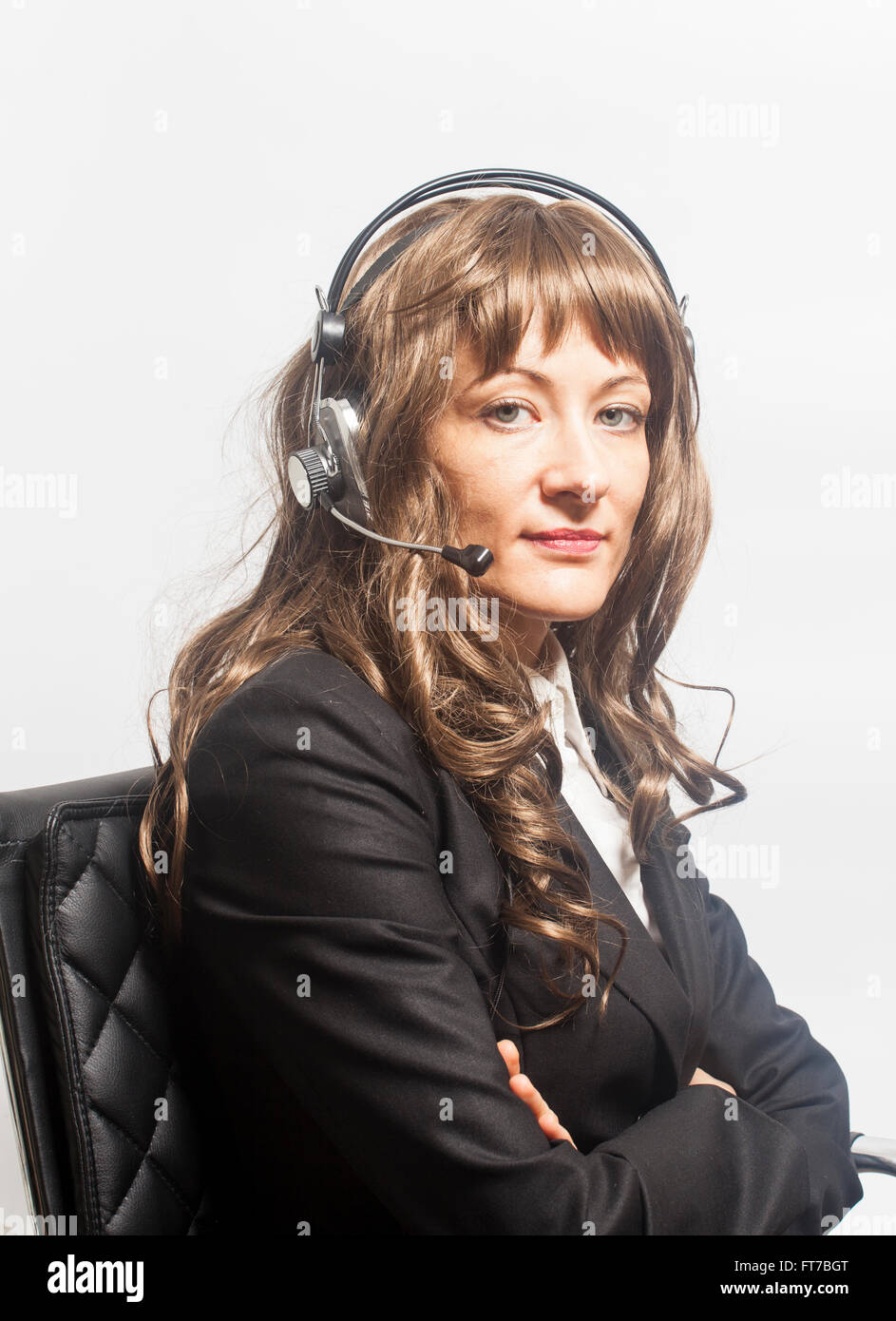 Support phone operator in headset on white background Stock Photo Alamy