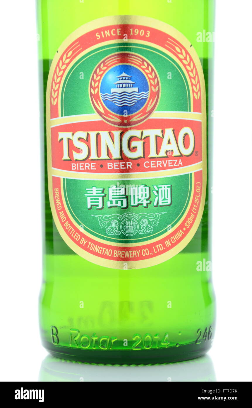 Tsingtao beer isolated on white background. Tsingtao Brewery is Chinese