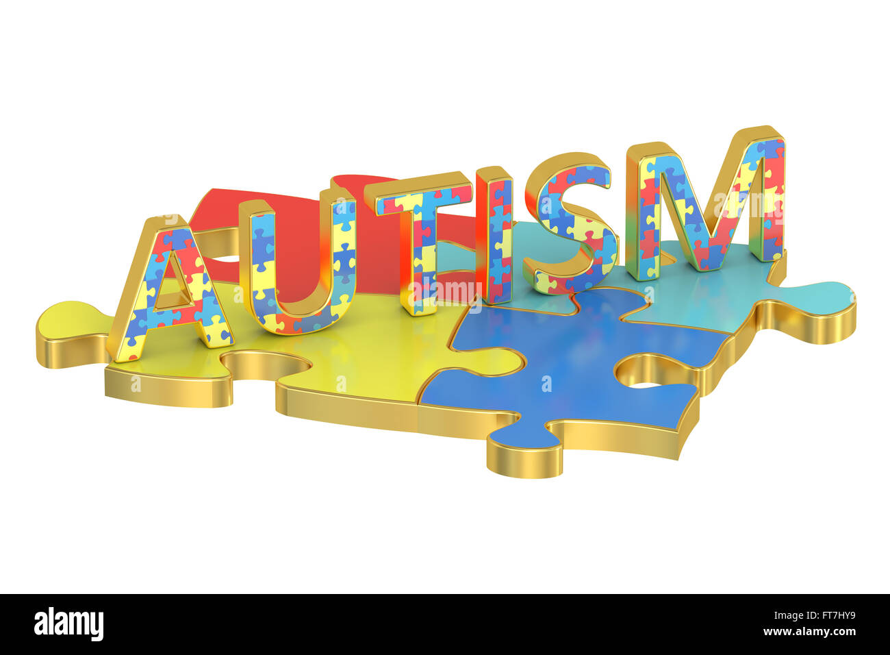 Autism concept with colored puzzles, 3D rendering Stock Photo