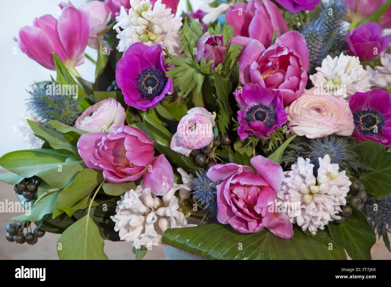 purple pink spring bouquet with tulips and hyacinth Stock Photo - Alamy