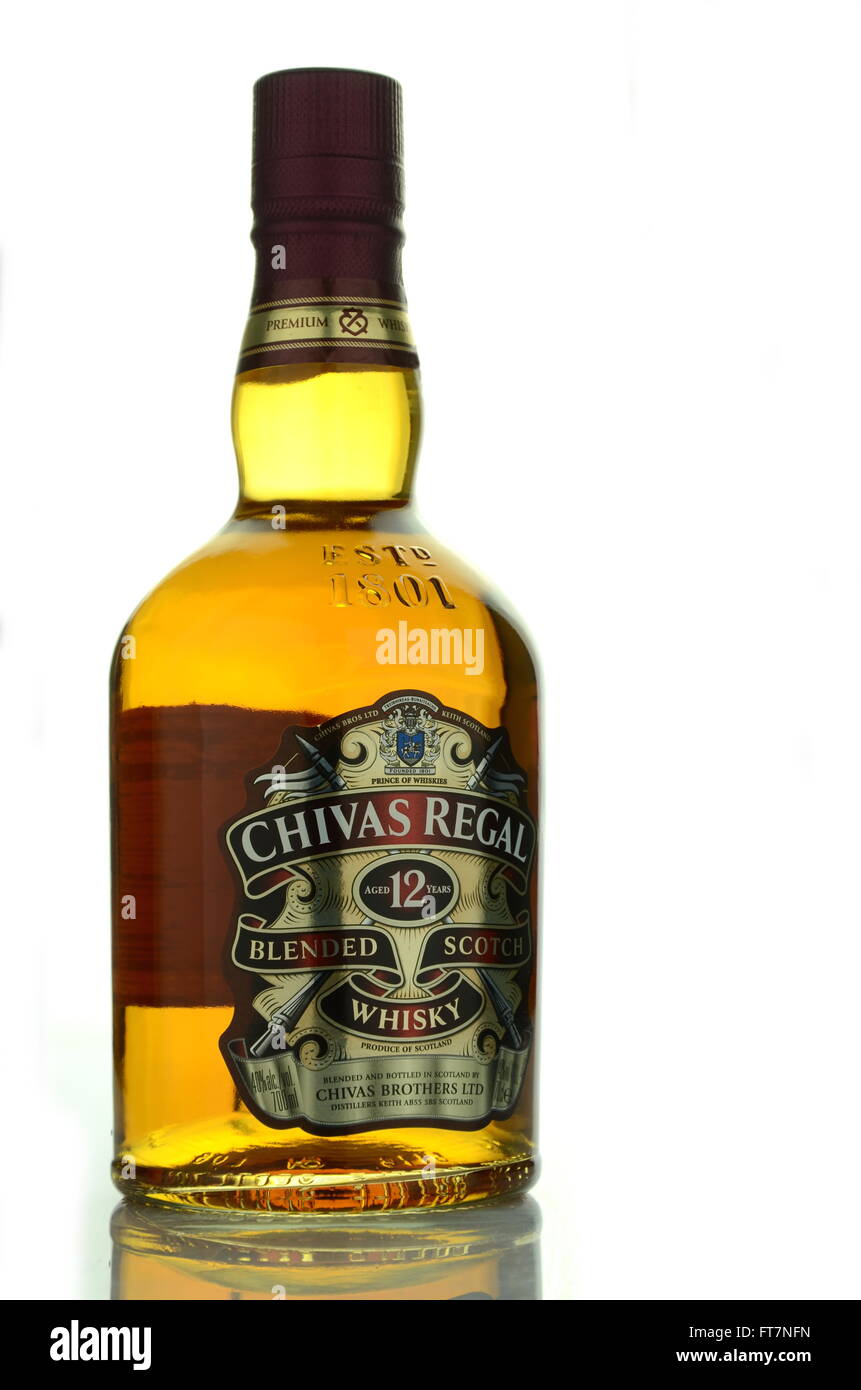 Chivas Regal whisky isolated on white background. Stock Photo