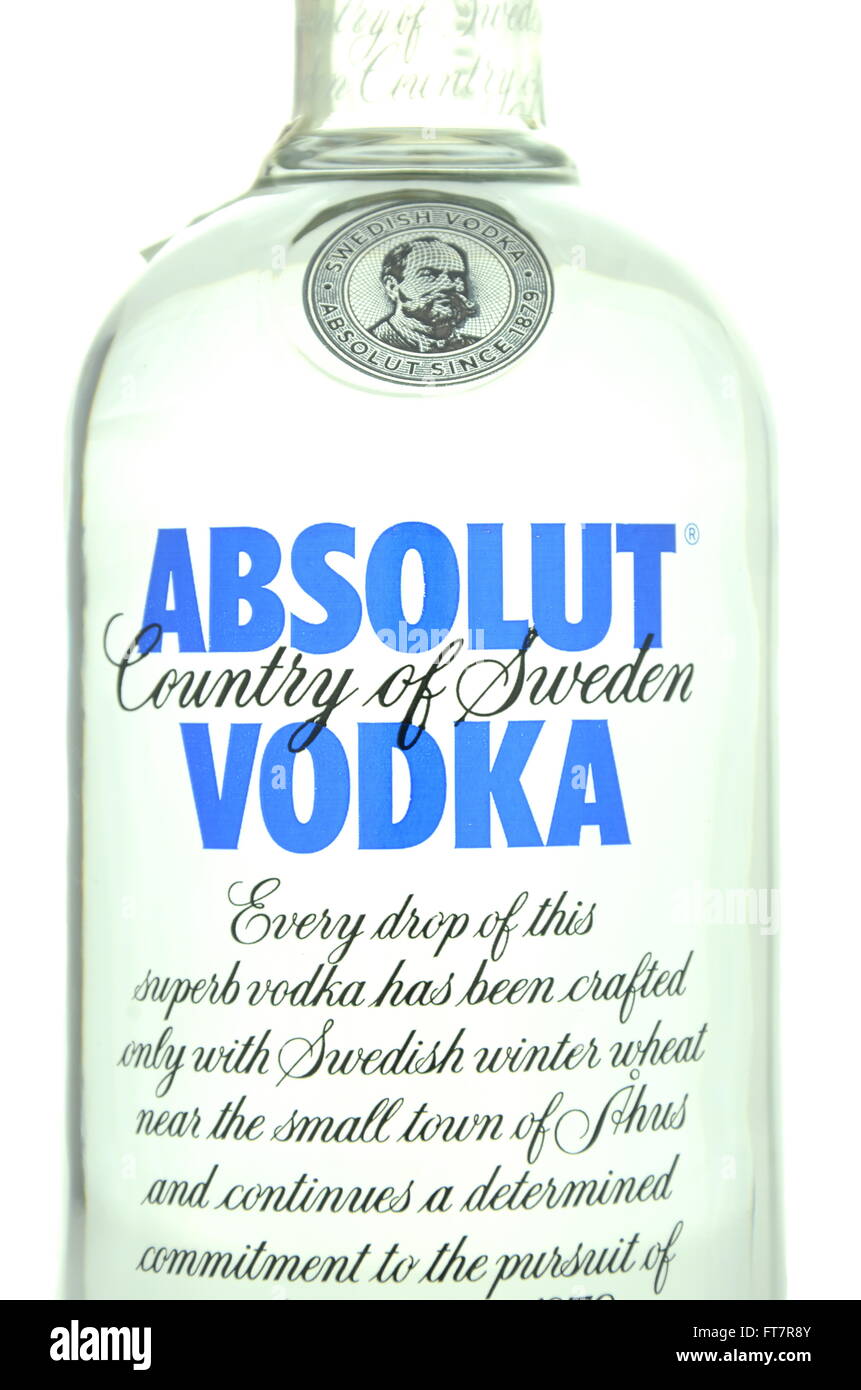 Absolut vodka isolated on white background. Stock Photo